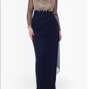 XScape evening gown - NOAH LONG SLEEVE SHEER MATTE JERSEY RUCHED BACK DRESS